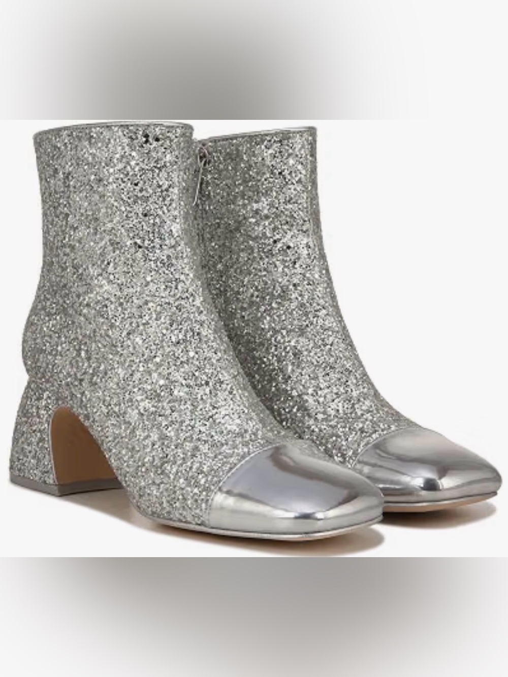 NIB Circus NY-Sam Edelman Osten Silver Glitter Ankle Boots Patent Cap Toe Size